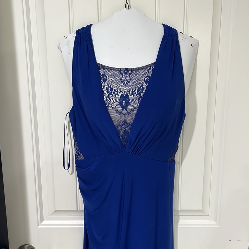 Adrianna Papell royal cobalt blue maxi with slit